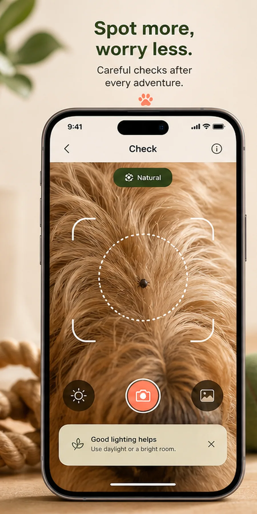 Opening the pet tick check camera